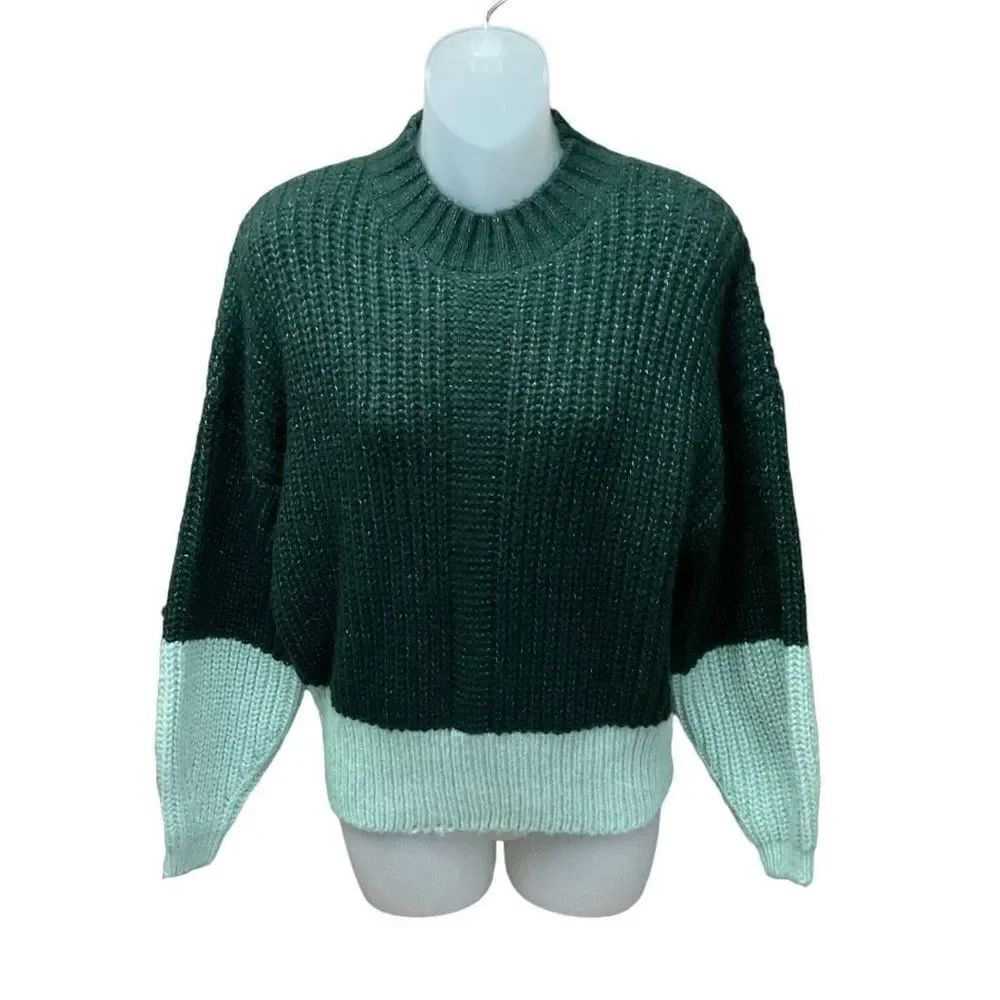 Elodie Sweater Color Block Mock Neck Hunter Mint Green Dolman Sleeves Small